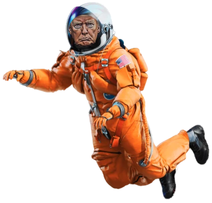 A floating trump astronaut in a space suit
